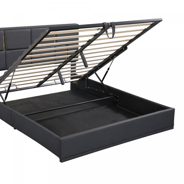 Ensemble De Chambre Nicole 2 Pieces Avec Lit Plateforme Tapisse Et Banc Coffre, Taille Queen, Noir