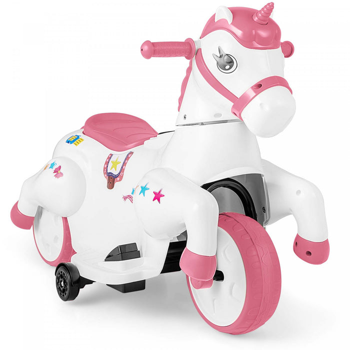 Costway 12v Enfants Monter Sur Jouet Unicorne Avec Roues D'entrainement Musique Un Bouton Demarrer Cheval Jouet Rose