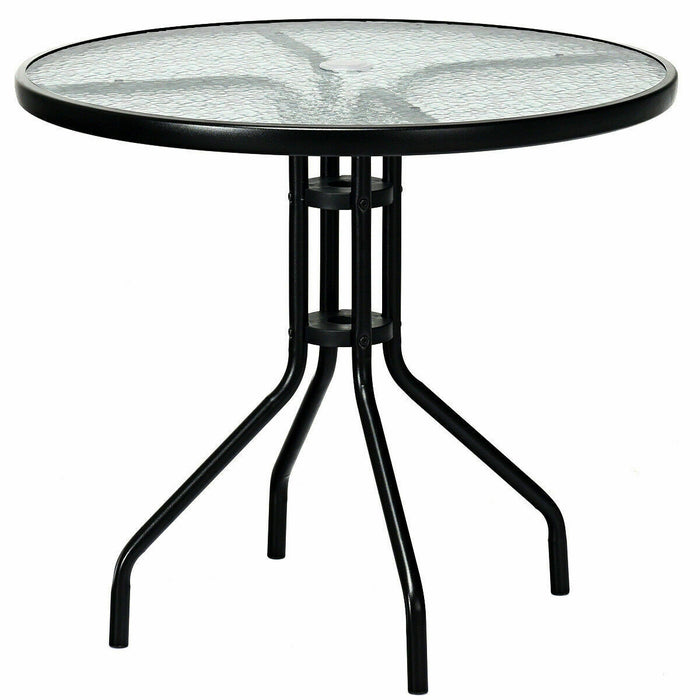 Costway Ensemble mobilier bistro de patio 3PCS chaise a bascule, table en verre avec trou parasol