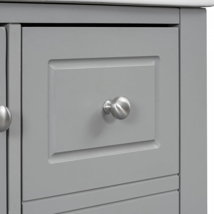 Emma Meuble-lavabo en bois massif de 30\" avec vasque en ceramique et porte a fermeture douce, Gris