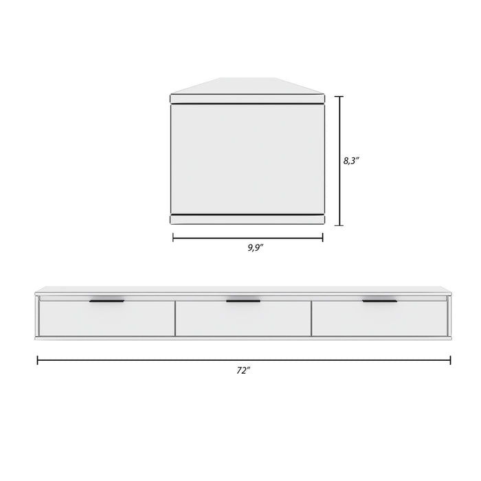 Meuble pour téléviseur mural mince Nordika de 72 po avec 3 armoires de rangement - noir