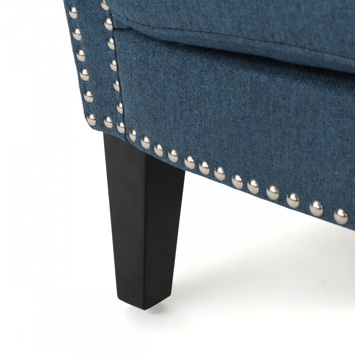 Chaise Mason En Tissu Avec Pieds En Bois Et Finition Cloutée - Bleu Marine