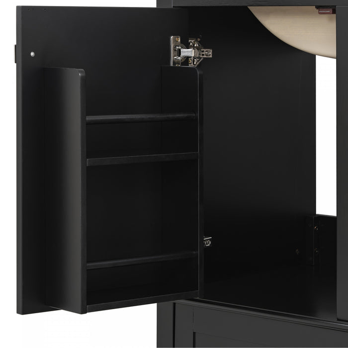 Oliver Meuble-lavabo de salle de bain en bois massif avec lavabo integre et rangement intelligent, noir