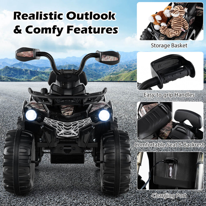 Costway 12v Kids Ride On Atv 4 Wheeler Vehicule Electrique Avec Musique Et Phares Demarrage Souple Noir