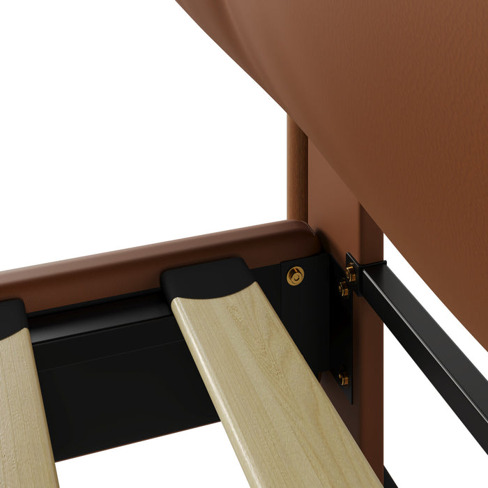 Cadre de lit plateforme en simili cuir Emma avec tete de lit, taille Queen, marron
