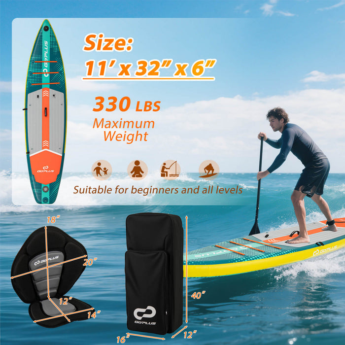 Goplus 11' Gonflable Stand Up Paddle Board Pour Les Adultes Avec Kayak Seat Leash Hand Pompe, Turquoise