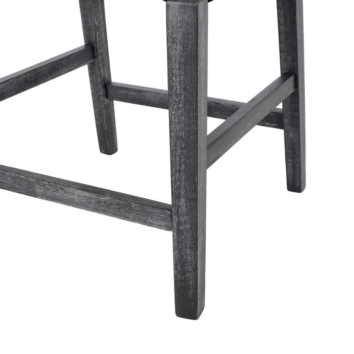 Tabouret De Comptoir Lewis Hauteur D’assise 66 cm – Tissu Rembourre Et Pieds En Bois Massif, Charbon