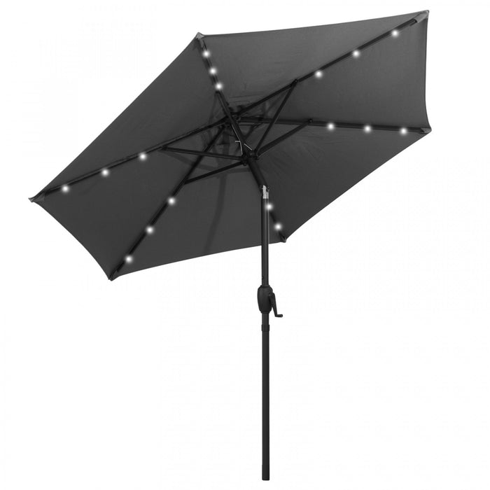 Parasol solaire Costway 7,5 ft avec lumieres LED, inclinaison par bouton-poussoir, manivelle, gris