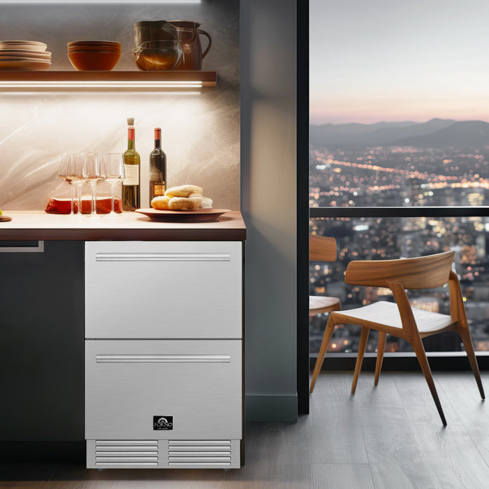 Refrigerateur a tiroirs Como de 24 po, acier inoxydable, pour interieur/exterieur, 4,87 pi³ – FDROD1611-24S