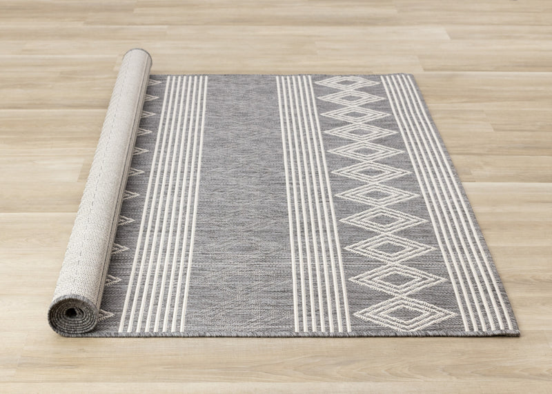 Tapis Jackson gris blanc a motifs en rangees, 6'7\" x 9'6\"