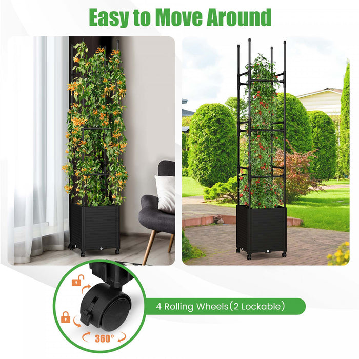 Costway 1 Pcs Lit De Jardin Eleve Avec Trellis Et Roues Boite A Planteur Auto-arrosant Avec 3 Hauteurs