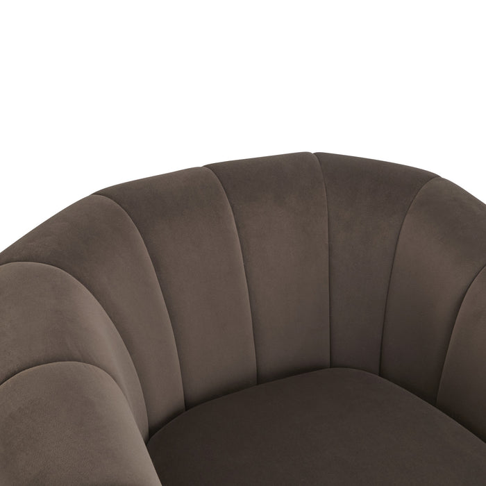 Vela Fauteuil Club Moderne en Velours Pivotant a Coque, Noir, Brun Fonce