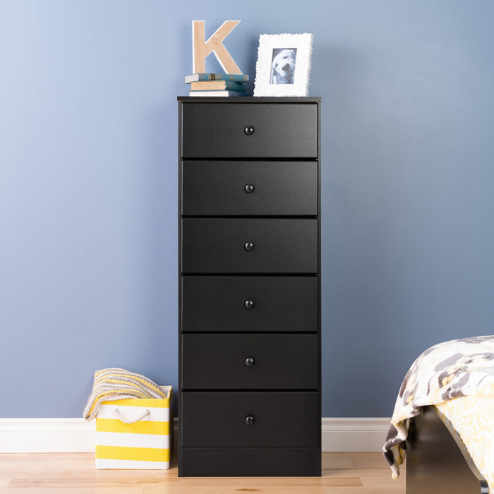 Commode verticale haute Astrid à 6 tiroirs - noire