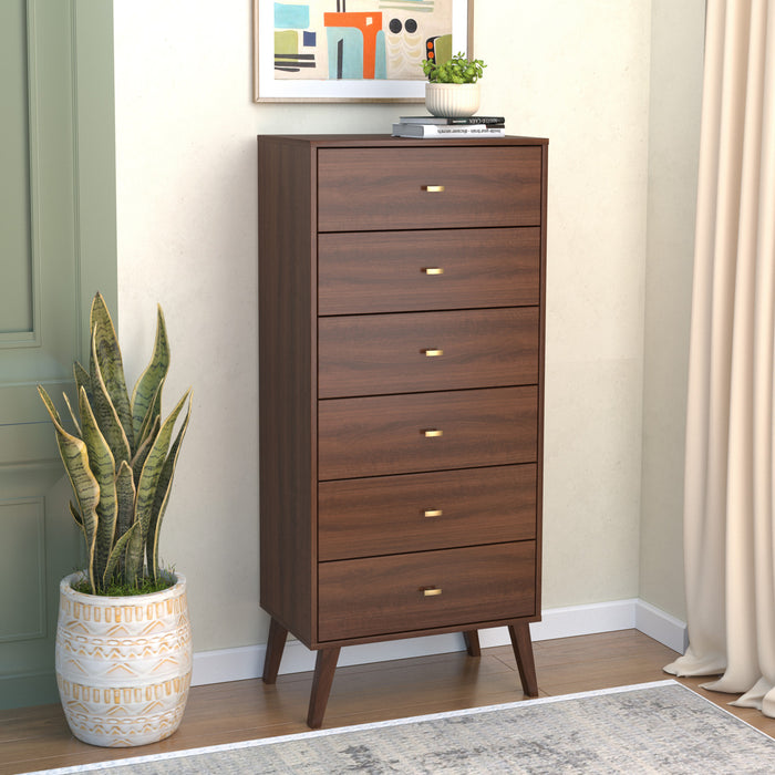 Commode verticale haute Milo à 6 tiroirs - cerisier