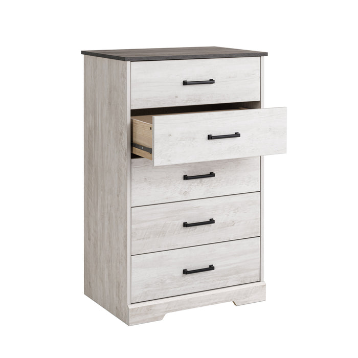 Commode verticale Rustic Ridge de Prepac de 27,5 po à 5 tiroirs - blanc délavé
