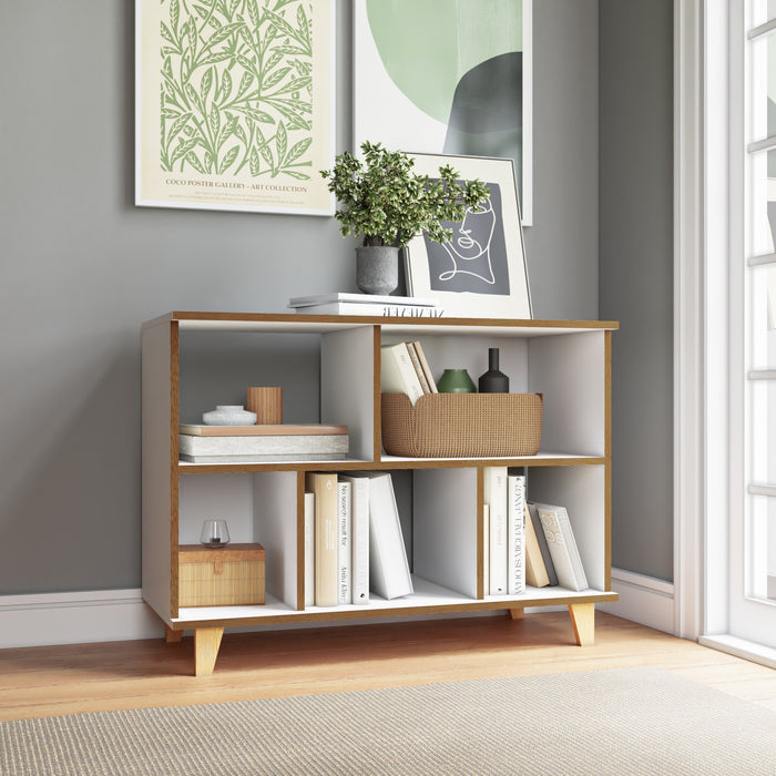 Bibliothèque basse Minetta de Manhattan Comfort de style milieu du 20e siècle avec 5 tablettes - blanche