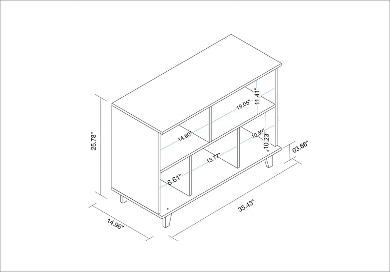 Bibliothèque basse Minetta de Manhattan Comfort de style milieu du 20e siècle avec 5 tablettes - blanche