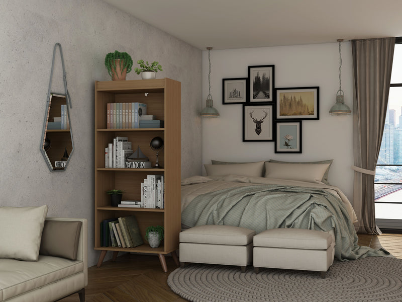 Bibliothèque Hampton de Manhattan Comfort à 4 étages avec pattes en bois massif - crème d'érable