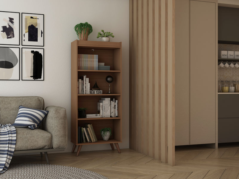 Bibliothèque Hampton de Manhattan Comfort à 4 étages avec pattes en bois massif - crème d'érable