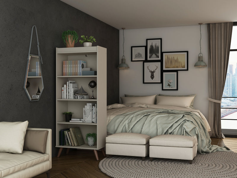 Bibliothèque Hampton de Manhattan Comfort à 4 étages avec pattes en bois massif - blanc cassé