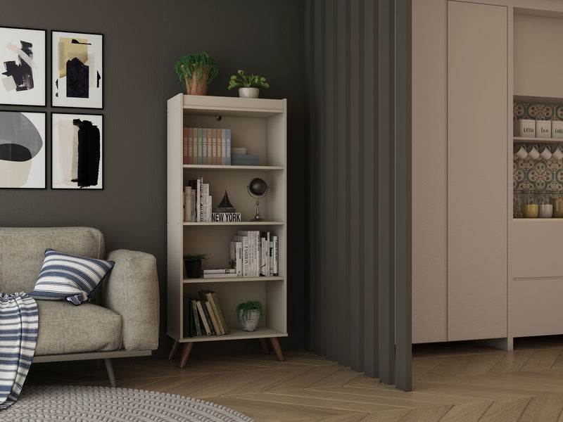 Bibliothèque Hampton de Manhattan Comfort à 4 étages avec pattes en bois massif - blanc cassé