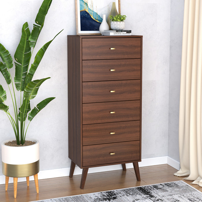 Commode verticale haute Milo à 6 tiroirs - cerisier