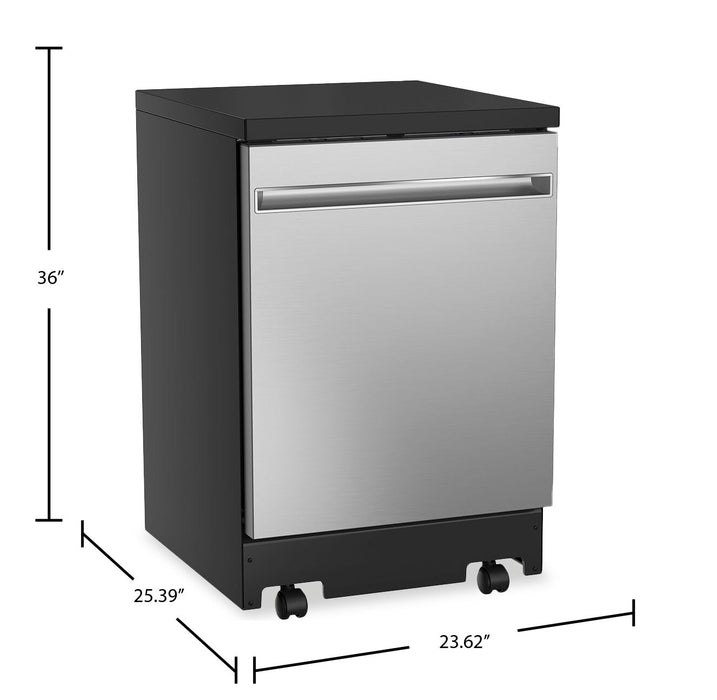 Lave-vaisselle portatif GE de 24 po et de 54 dBA avec commandes sur le dessus et broyeur d’aliments solides PiranhaMC - acier inoxydable - GPT225SSLSS