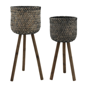 Cache-pot en bambou sur support - ensemble de 2