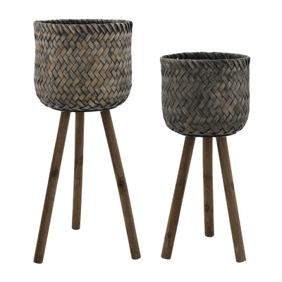 Bamboo Planter on Stand - Set of 2|Cache-pot en bambou sur support - ensemble de 2