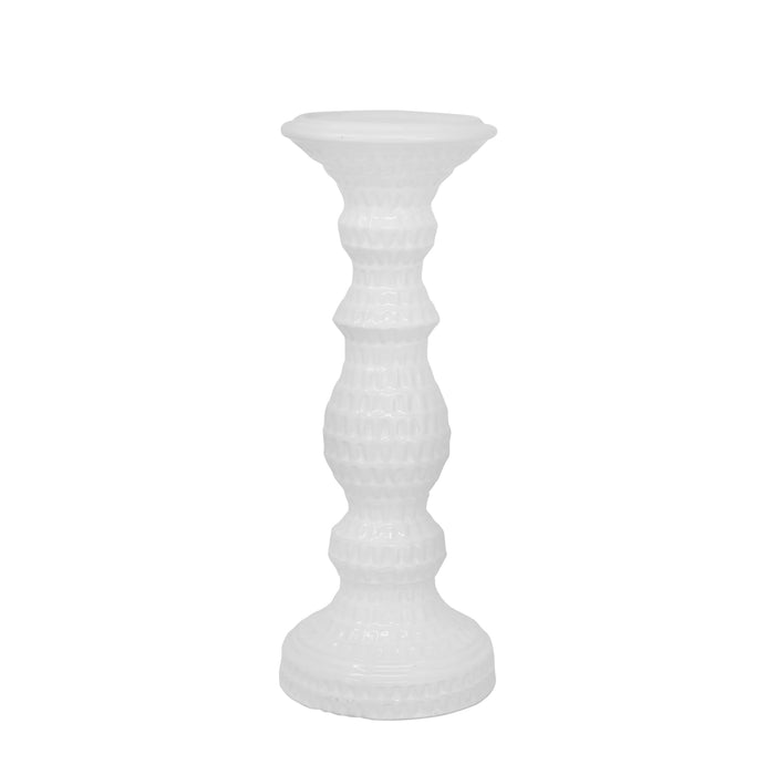Bougeoir de 12 po en céramique avec fossettes - blanc
