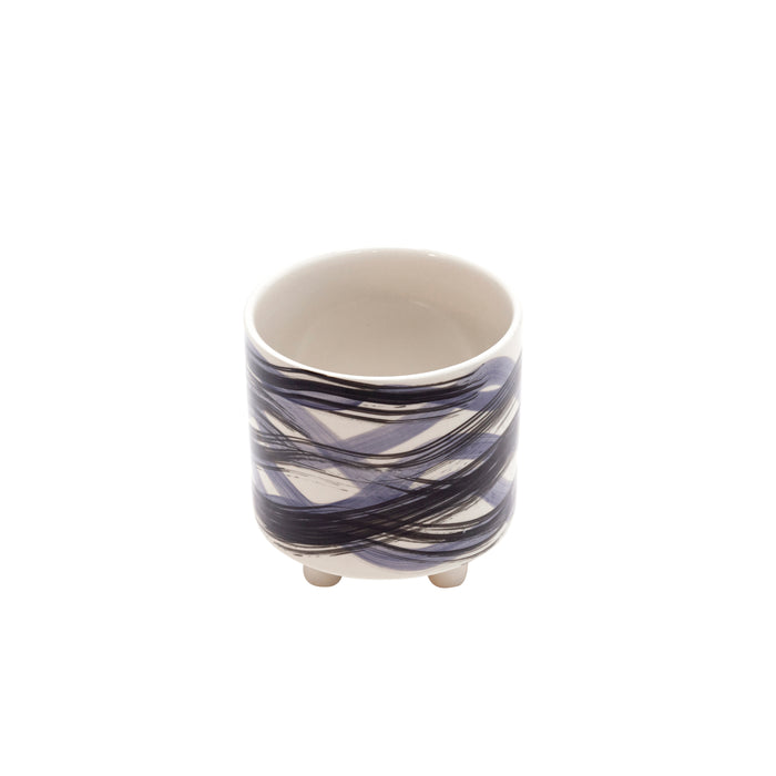 Cache-pot sur pied de 6 po/9 po en céramique avec spirales bleues - ensemble de 2