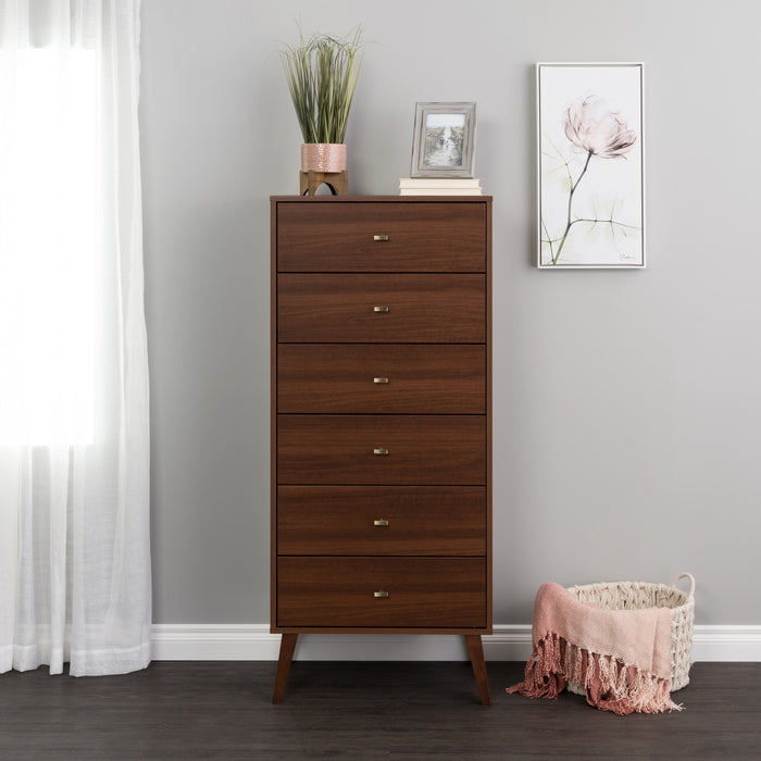 Commode verticale haute Milo à 6 tiroirs - cerisier