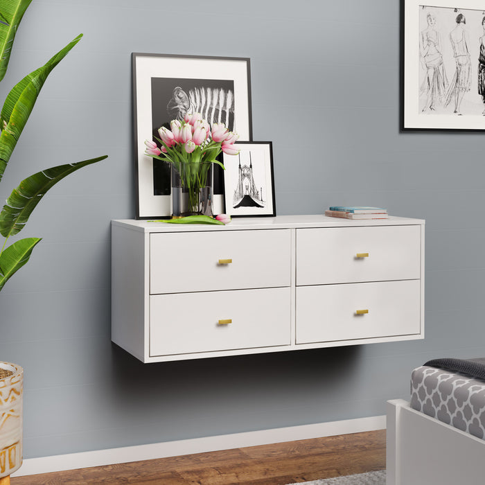 Commode flottante à 4 tiroirs - blanche