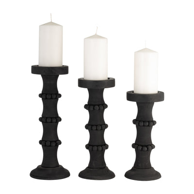 Wood 11" Antique Candle Holder - Black|Bougeoir antique de 11 po en bois - noir