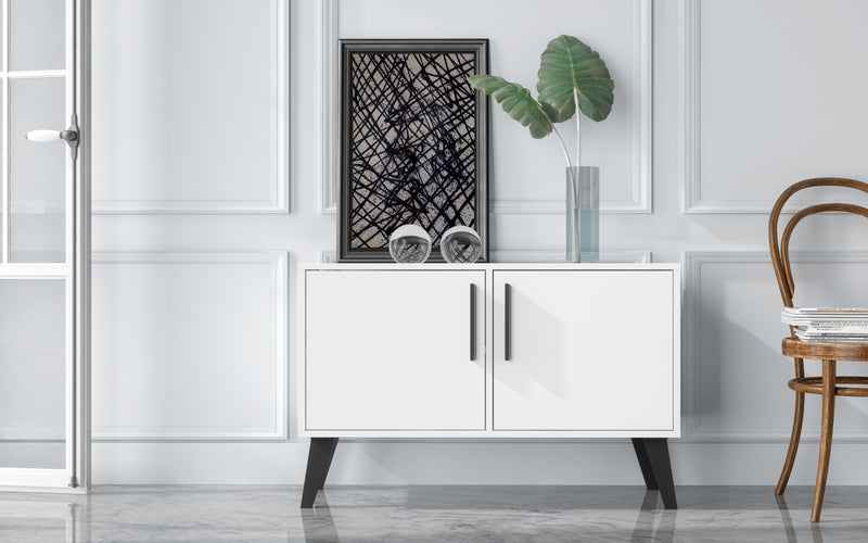 Armoire décorative Amsterdam de Manhattan Comfort de style moderne du milieu du 20e siècle avec 3 tablettes - blanche