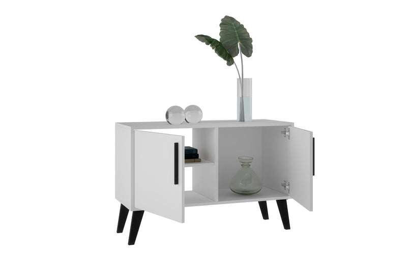 Armoire décorative Amsterdam de Manhattan Comfort de style moderne du milieu du 20e siècle avec 3 tablettes - blanche