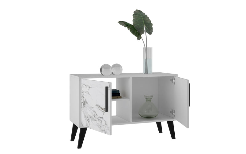 Armoire décorative Amsterdam de Manhattan Comfort de style moderne du milieu du 20e siècle avec 3 tablettes - marbre blanc
