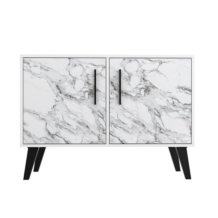 Armoire décorative Amsterdam de Manhattan Comfort de style moderne du milieu du 20e siècle avec 3 tablettes - marbre blanc