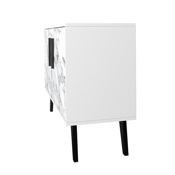 Armoire décorative Amsterdam de Manhattan Comfort de style moderne du milieu du 20e siècle avec 3 tablettes - marbre blanc