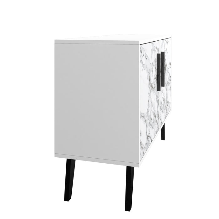 Armoire décorative Amsterdam de Manhattan Comfort de style moderne du milieu du 20e siècle avec 3 tablettes - marbre blanc
