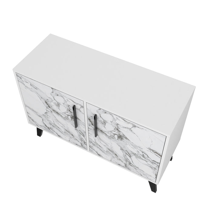 Armoire décorative Amsterdam de Manhattan Comfort de style moderne du milieu du 20e siècle avec 3 tablettes - marbre blanc