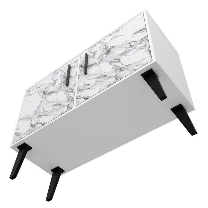 Armoire décorative Amsterdam de Manhattan Comfort de style moderne du milieu du 20e siècle avec 3 tablettes - marbre blanc