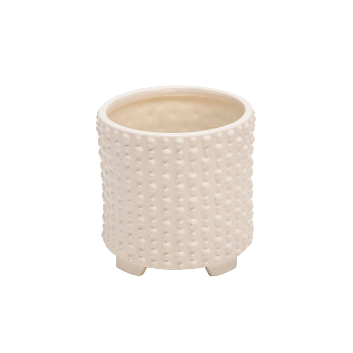 Cache-pot sur pied de 6 po/8 po en céramique blanche à pois - ensemble de 2