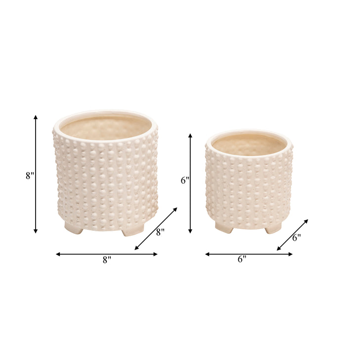 Cache-pot sur pied de 6 po/8 po en céramique blanche à pois - ensemble de 2