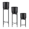 Cache-pot de 20 po/30 po/40 po en métal gris métallisé sur support - ensemble de 3