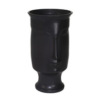Vase de 11 po en céramique avec visage et base - noir