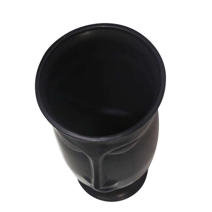 Vase de 11 po en céramique avec visage et base - noir