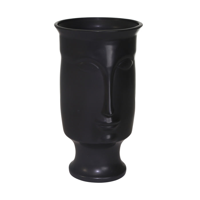 Vase de 11 po en céramique avec visage et base - noir