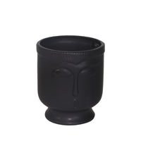 Vase de 6 po en céramique avec visage et base - noir