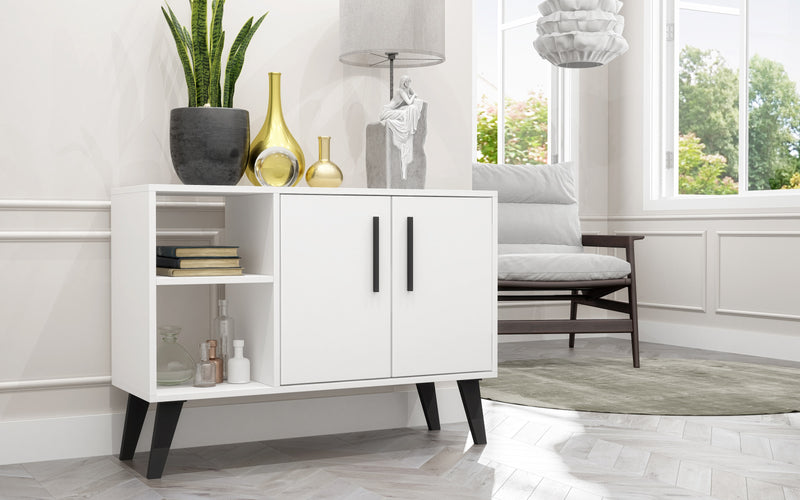 Desserte Amsterdam de Manhattan Comfort de 35,43 po de style moderne du milieu du 20e siècle avec 4 tablettes - blanche